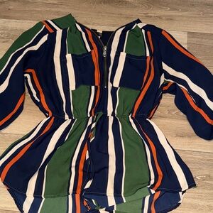 Striped Green and Blue Women's Top